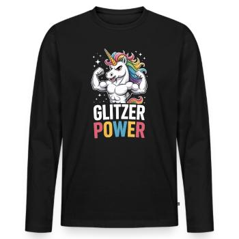  Glitzer Power Muskel Einhorn Regenbogen Stärke - Männer Premium Bio Langarmshirt - Schwarz - Vorne - Nico (187cm)
