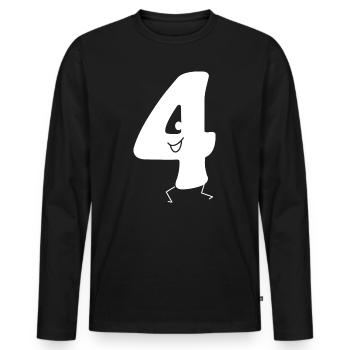 Lustige Vier: Minimalistische Ziffer 4 | Vierter - Männer Premium Bio Langarmshirt - Schwarz - Vorne - Nico (187cm)