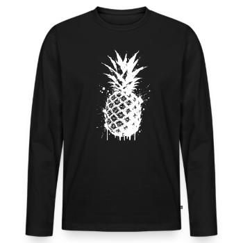 Gespritztes Ananas-Spray - Männer Premium Bio Langarmshirt - Schwarz - Vorne - Nico (187cm)
