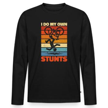 I Do My Own Stunts - Funny Clumsy Gift - Men's Premium Organic Long Sleeve Shirt - black - Front - Nico (187cm)