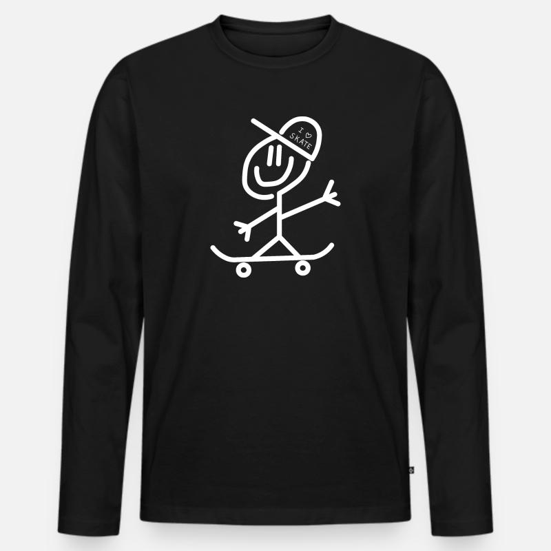 Skateboard Strichmännchen - Männer Premium Bio Langarmshirt - Schwarz