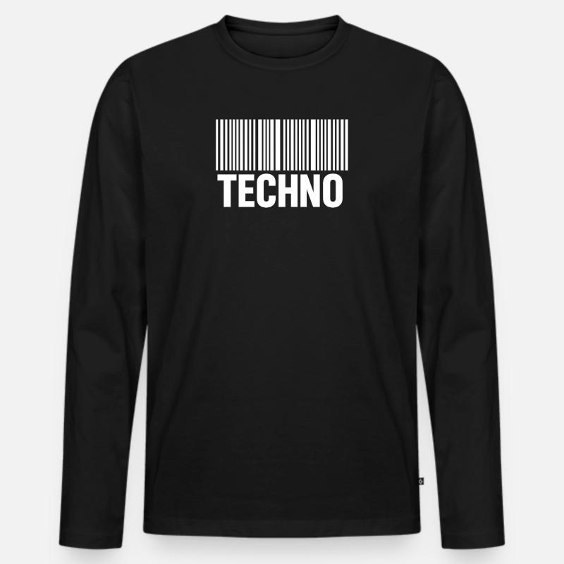 Techno Barcode Muster - Männer Premium Bio Langarmshirt - Schwarz