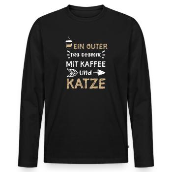 Ein Guter Tag Beginnt Mit Kaffee... - Männer Premium Bio Langarmshirt - Schwarz - Vorne - Nico (187cm)