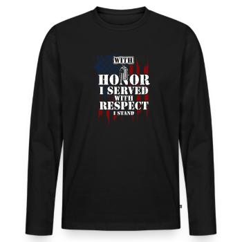 Avec honneur, j’ai servi avec respect... - T-shirt manches longues Premium bio Homme - noir - Devant - Nico (187cm)