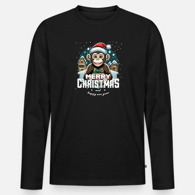 Weihnachtsaffe - Männer Premium Bio Langarmshirt - Schwarz