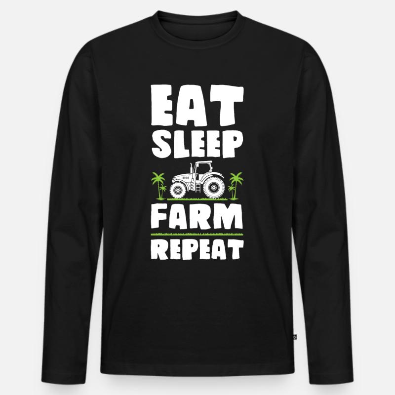 Eat Sleep Farm Repeat - Männer Premium Bio Langarmshirt - Schwarz