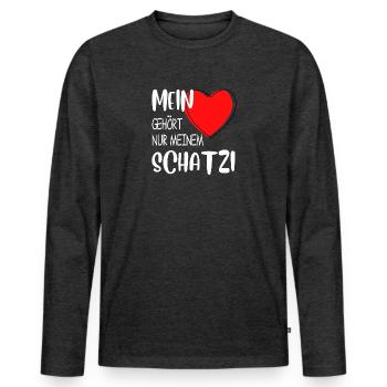 Valentinstag Mein Herz gehört nur meinem Schatzi - Männer Premium Bio Langarmshirt - Anthrazit meliert - Vorne - Nico (187cm)
