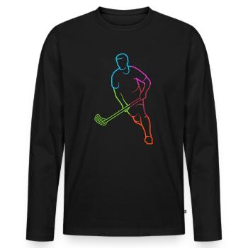 Joueur de floorball coloré Floorballer Boy Floorball - T-shirt manches longues Premium bio Homme - noir - Devant - Nico (187cm)