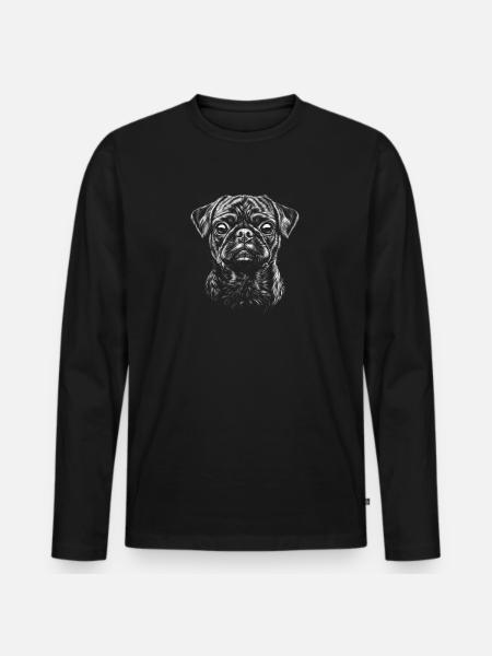 Pug Portrait Dog Dog - Men's Premium Organic Long Sleeve Shirt - black