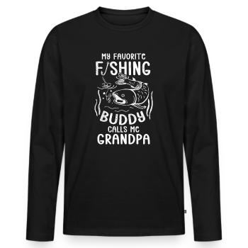 Angler My Favorite Fishing Buddy Calls Me Grandpa - Men's Premium Organic Long Sleeve Shirt - black - Front - Nico (187cm)
