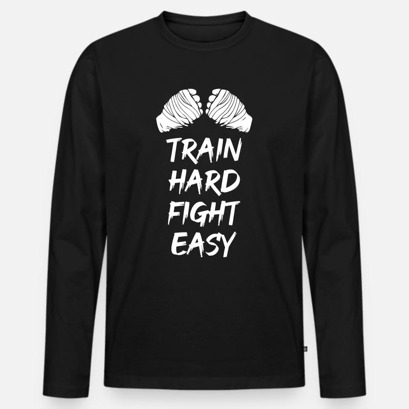 Train Hard Fight Easy - Männer Premium Bio Langarmshirt - Schwarz