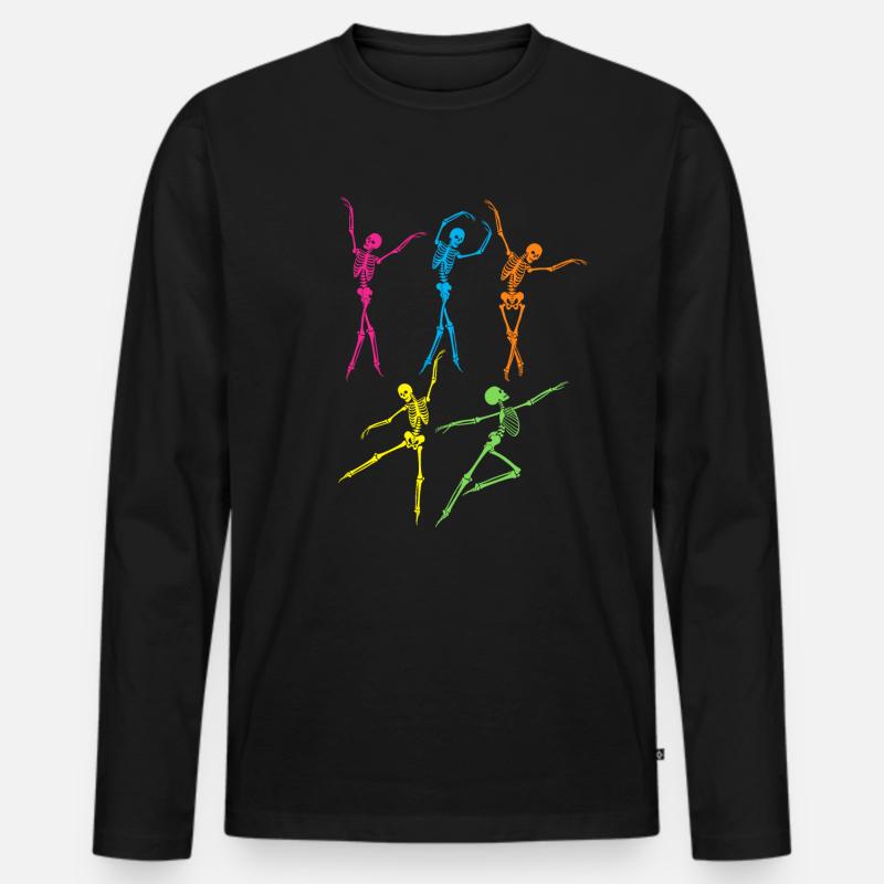 Bunte tanzende Skelette - Männer Premium Bio Langarmshirt - Schwarz