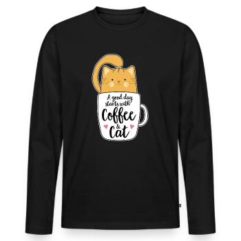 Orange cat coffee cat lover gift - Men's Premium Organic Long Sleeve Shirt - black - Front - Nico (187cm)