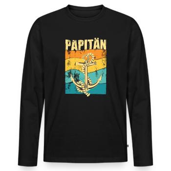 PAPITÄN - Retro Anker - Geschenkidee Papa - Männer Premium Bio Langarmshirt - Schwarz - Vorne - Nico (187cm)