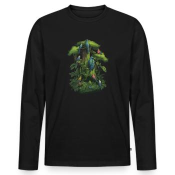 Perroquet Oiseau Ara Gris Perroquet Arbre - T-shirt manches longues Premium bio Homme - noir - Devant - Nico (187cm)