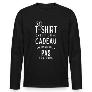 t-shirt cadeau le mec dedans pas toujours - humour - T-shirt manches longues Premium bio Homme - noir - Devant - Nico (187cm)