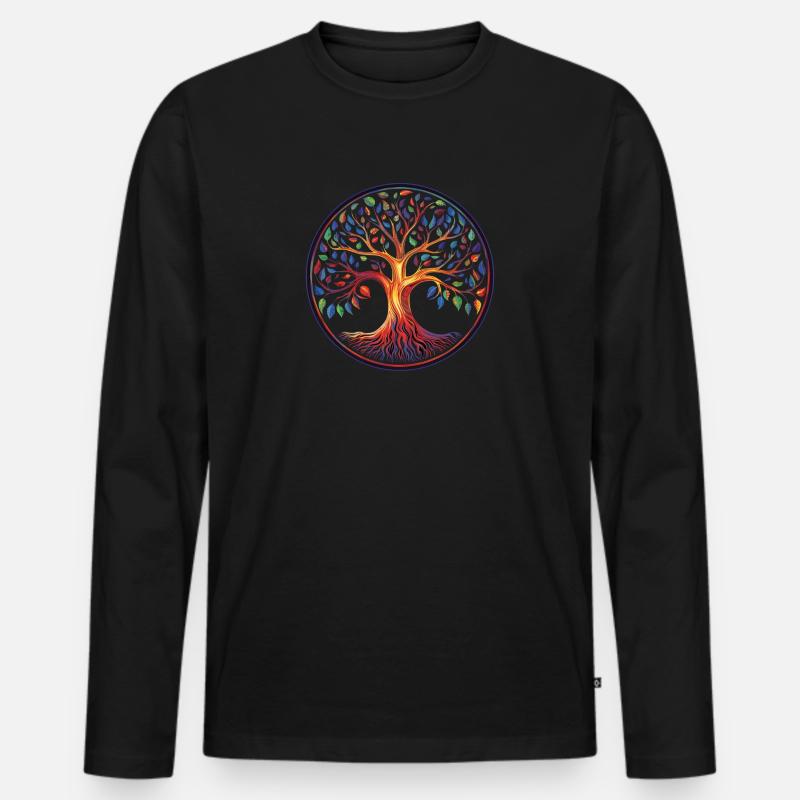 Baum des Lebens - Männer Premium Bio Langarmshirt - Schwarz