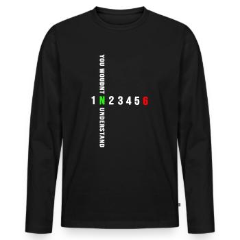 Moto motocycliste motard moto 6 vitesses N - T-shirt manches longues Premium bio Homme - noir - Devant - Nico (187cm)