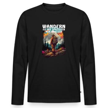 Wandern ist krasser als spazieren - Männer Premium Bio Langarmshirt - Schwarz - Vorne - Nico (187cm)