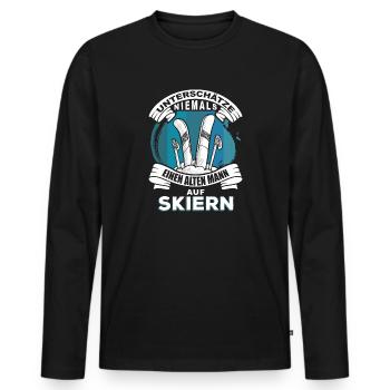 Alter Mann auf Skiern - Männer Premium Bio Langarmshirt - Schwarz - Vorne - Nico (187cm)