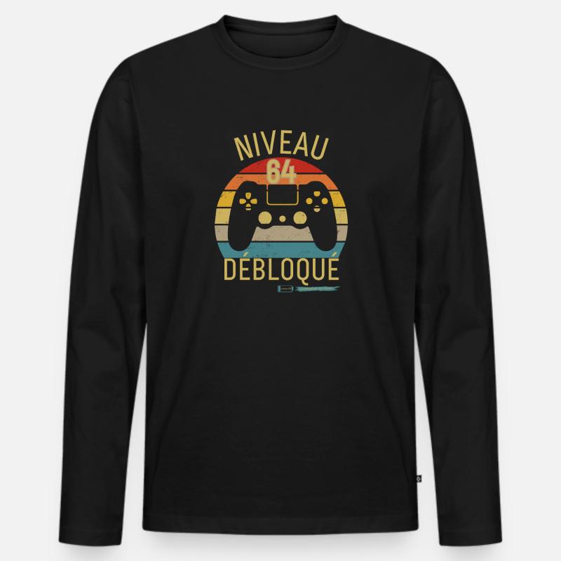 STUFE 64 FREIGESCHALTET - Männer Premium Bio Langarmshirt - Schwarz