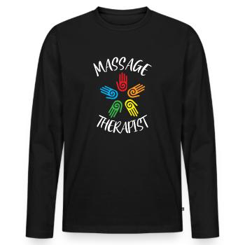 Massage de la main - T-shirt manches longues Premium bio Homme - noir - Devant - Nico (187cm)
