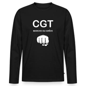 CGT marche ou grève - T-shirt manches longues Premium bio Homme - noir - Devant - Nico (187cm)