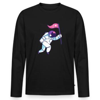 Astronaut with Flag Gift Gift Idea - Men's Premium Organic Long Sleeve Shirt - black - Front - Nico (187cm)