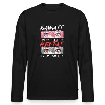 Kawaii on the streets - Hentai in the sheets - Männer Premium Bio Langarmshirt - Schwarz - Vorne - Nico (187cm)