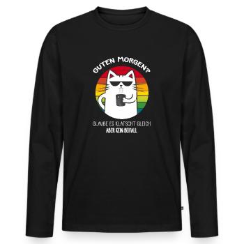 KATZE Guten Morgen? - Männer Premium Bio Langarmshirt - Schwarz - Vorne - Nico (187cm)