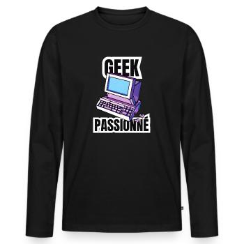 geek passionné - T-shirt manches longues Premium bio Homme - noir - Devant - Nico (187cm)