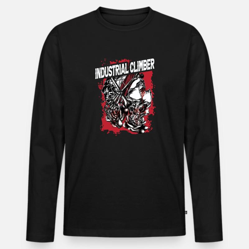 Industriekletterer Knochen roter Hintergrund Kopf - Männer Premium Bio Langarmshirt - Schwarz