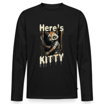 Zombie Katze Halloween Horror Monster Here's Kitty - Männer Premium Bio Langarmshirt - Schwarz - Vorne - Nico (187cm)