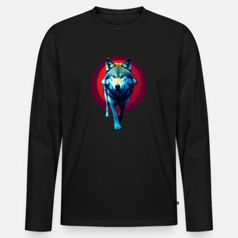 Wolf - Männer Premium Bio Langarmshirt - Schwarz
