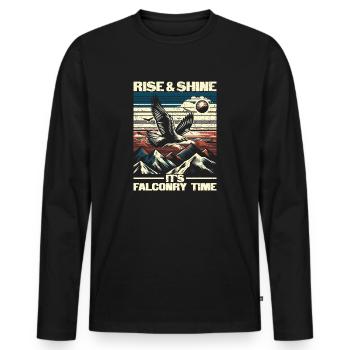 Rise And Shine It's Falconry Time - Falknerei - Men's Premium Organic Long Sleeve Shirt - black - Front - Nico (187cm)