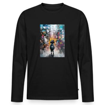 Child with headphones looking at the abstract - Men's Premium Organic Long Sleeve Shirt - black - Front - Nico (187cm)