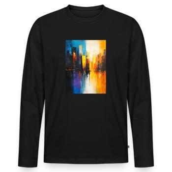 Abstract colorful city reflected in the river - Men's Premium Organic Long Sleeve Shirt - black - Front - Nico (187cm)