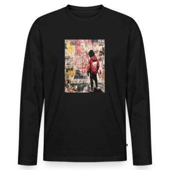 Banksy Style - Punk Street Art Graffiti - Men's Premium Organic Long Sleeve Shirt - black - Front - Nico (187cm)