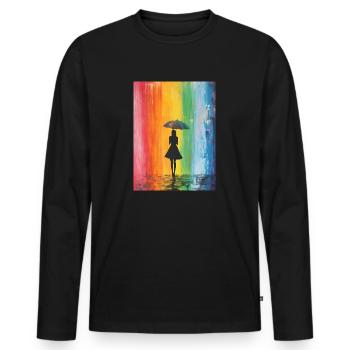 Rainbow Banksy Style - Femme avec parapluie - T-shirt manches longues Premium bio Homme - noir - Devant - Nico (187cm)