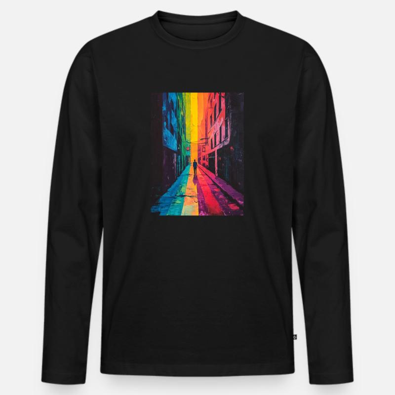 Regenbogen Allee - Bunte Straße - Männer Premium Bio Langarmshirt - Schwarz