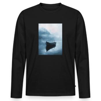 Abstract Painting - Boat - Lake - Mountains - Men's Premium Organic Long Sleeve Shirt - black - Front - Nico (187cm)