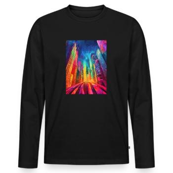 Rue - Ville - Coloré - Immeubles de grande hauteur - Abstrait - T-shirt manches longues Premium bio Homme - noir - Devant - Nico (187cm)
