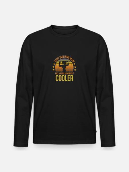 Lustige Bodybuilding Mom Gewichtheber Ventilator Cool - Männer Premium Bio Langarmshirt - Schwarz