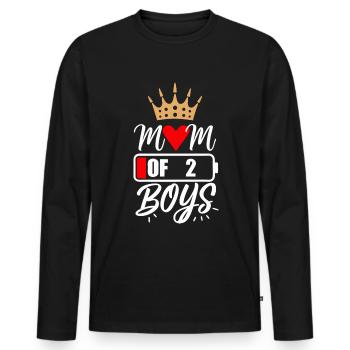 Maman de 2 garçons avec cœur d’amour et couronne - T-shirt manches longues Premium bio Homme - noir - Devant - Nico (187cm)