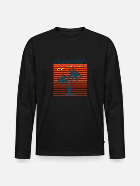 Sommer Palmen - Männer Premium Bio Langarmshirt - Schwarz