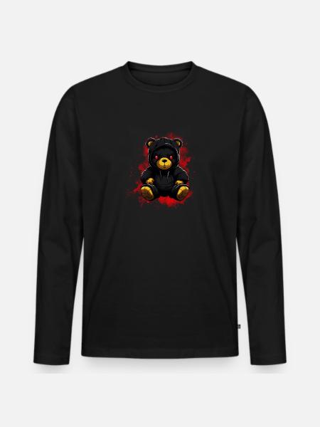 Cool gyserbamse med hættetrøje Evil - Premium økologisk langærmet T-shirt til mænd - sort