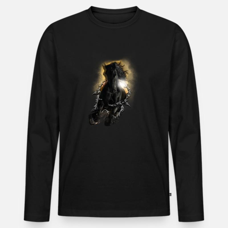 3D Pferd - Männer Premium Bio Langarmshirt - Schwarz