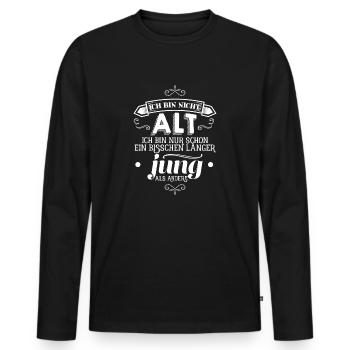 Länger jung - Männer Premium Bio Langarmshirt - Schwarz - Vorne - Nico (187cm)
