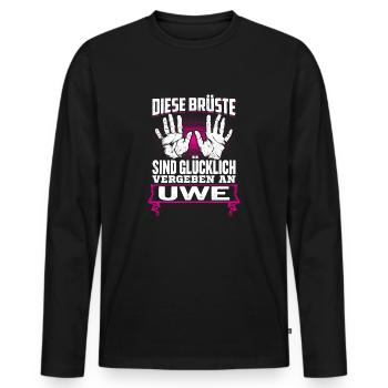 UWE - Brüste - Männer Premium Bio Langarmshirt - Schwarz - Vorne - Nico (187cm)