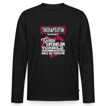 THERAPEUTIN - duden - Männer Premium Bio Langarmshirt - Schwarz - Vorne - Nico (187cm)